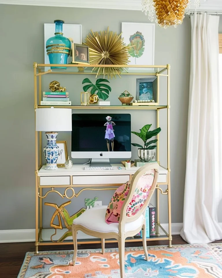 Colorfully sophisticated home office set up for enhanced productivity